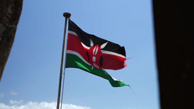 Old kenyan flag waving in slow motion