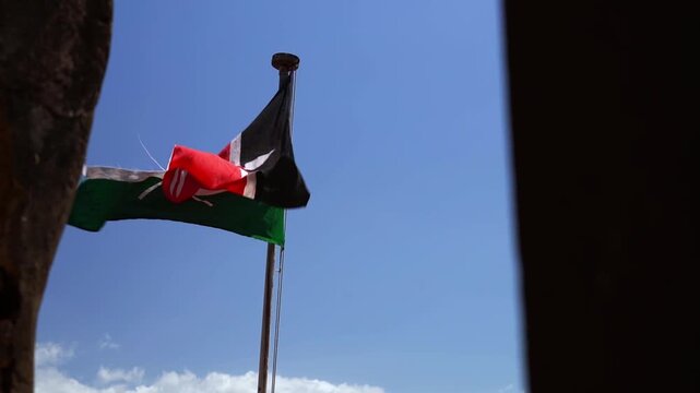 Old kenyan flag waving in slow motion