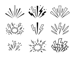 Set of hand drawn lightning bolt and explosion for comic book style collection © Nasum