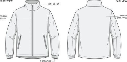 Men jacket technical sketch front back view mock up template vector illustration © VectoStudio