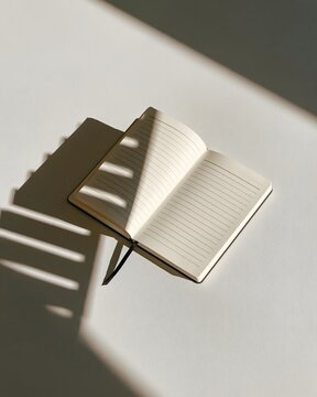 Leeres offenes Notizbuch im Sonnenlicht als Symbol f&uuml;r neue Ideen und Planung