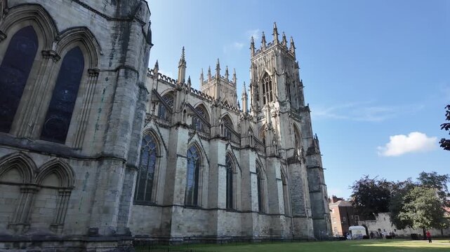 York Minster Cathedral Tower Rising Above Historic Streets in York England North Yorkshire