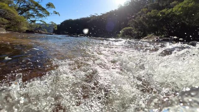 Sunlit Rushing Water in Blue Mountains National Park Creek