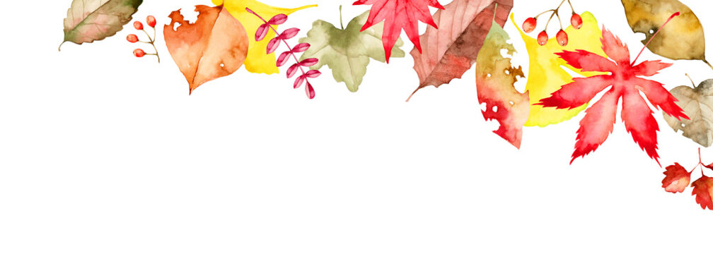 紅葉 落ち葉 秋　背景 フレーム　水彩 イラスト