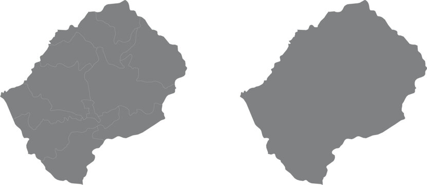 Set of two gray silhouette maps of the country of lesotho illustration