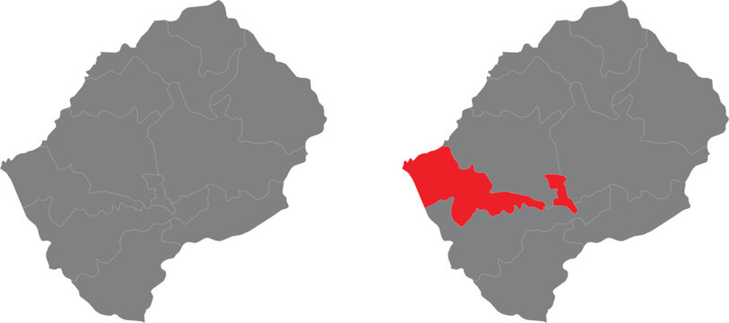 Map of lesotho with highlighted district area illustration
