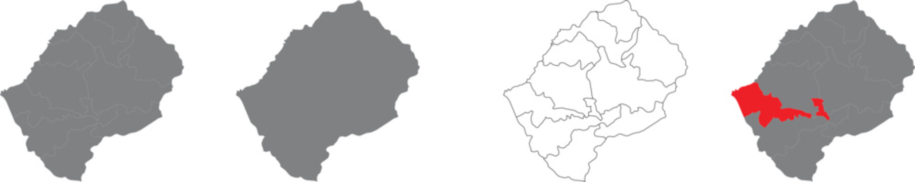 Set of lesotho country map icons showing borders and districts illustration