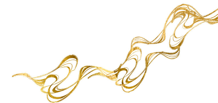 Golden liquid dripping down. Gold frame luxury metallic, splash of liquid gold paint with sparkles. Watercolor gold foil pieces flake. Old gold texture. PNG. Golden line, wave, luxury metallic.