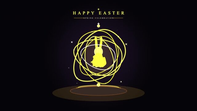 Golden easter bunny in abstract golden cage, loop animation, happy easter