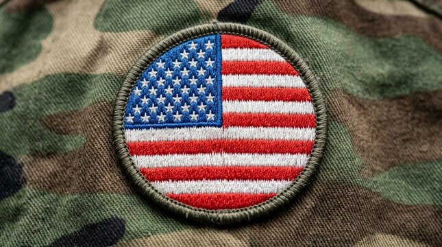 Embroidered US Flag Patch on Camouflage Fabric - Patriotic Military Emblem