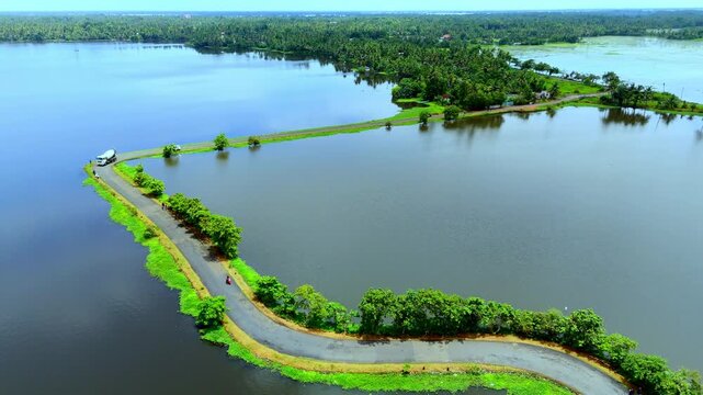 Iconic landscape of Veliyanad in Kerala&rsquo;s Kuttanad region flooded polder fields (padasekharams),Kuttanad&rsquo;s below-sea-level ecosystem, monsoon waterlogging,ural transport, backwater scenery