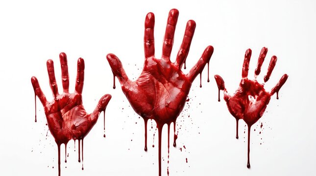 Bloodied Hands with Blood Splatter in Horror or Crime Scene Setting