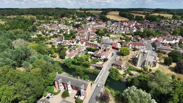 Bures Village centre Suffolk England Drone Aerial