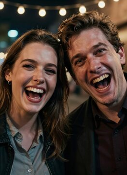 Captures Two Individuals Appear To In Late Twenties Early Thirties Sharing Moment Of Laughter Together Person On Left Female Based