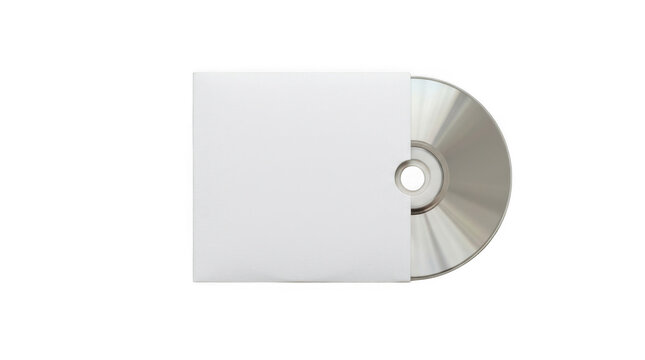 Blank white paper cd sleeve with shiny disc isolated on transparent background