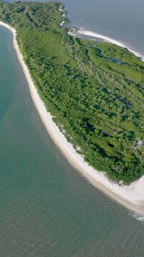 Florian&oacute;polis, Daniela Beach. Aerial View of Tropical Coastline. Establishing Shot. Santa Catarina, Brazil.