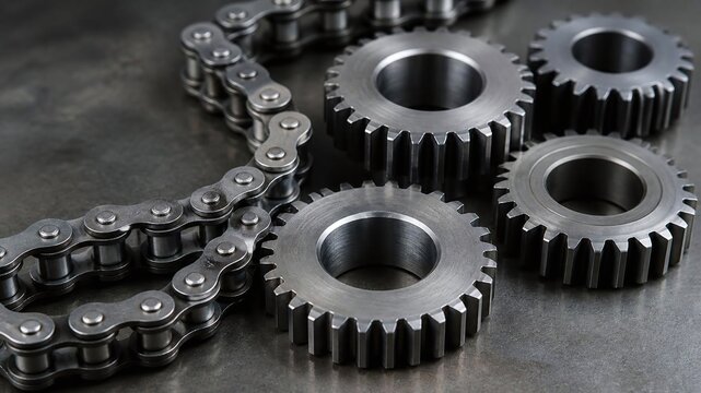 Metal gears and chain on textured background