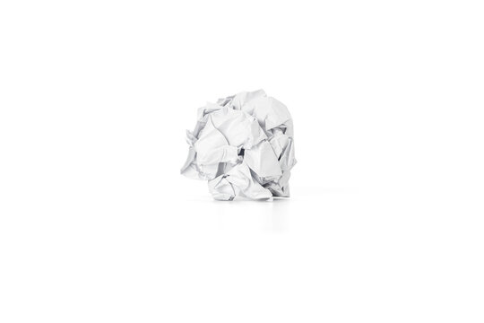 Single crumpled white paper ball isolated on white background with clipping path.