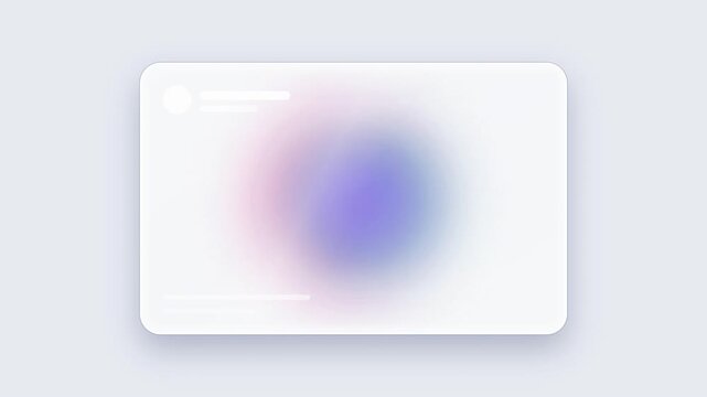 Glassmorphism UI card animation in 4K widescreen, frosted glass panel with magenta and teal backlight converging into a crisp violet tile