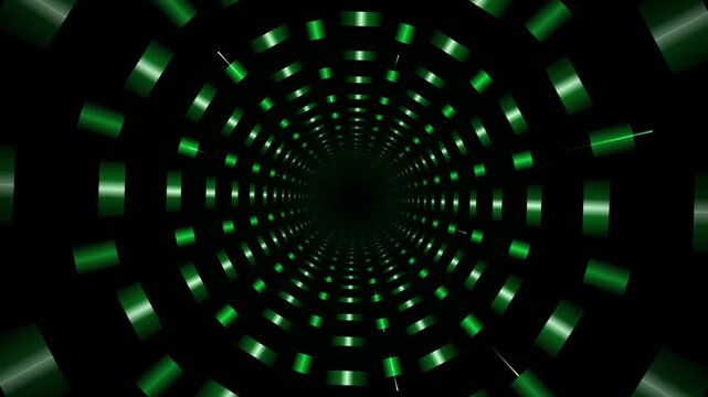 Abstract tunnel with glowing green digital rectangles