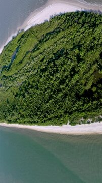 Florian&oacute;polis, Daniela Beach. Aerial View of Tropical Coastline. Establishing Shot. Santa Catarina, Brazil.