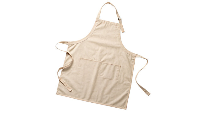 Beige canvas kitchen apron with pockets mockup isolated on transparent background