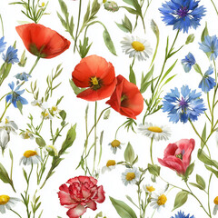 Obraz premium wild flowers, seamless pattern