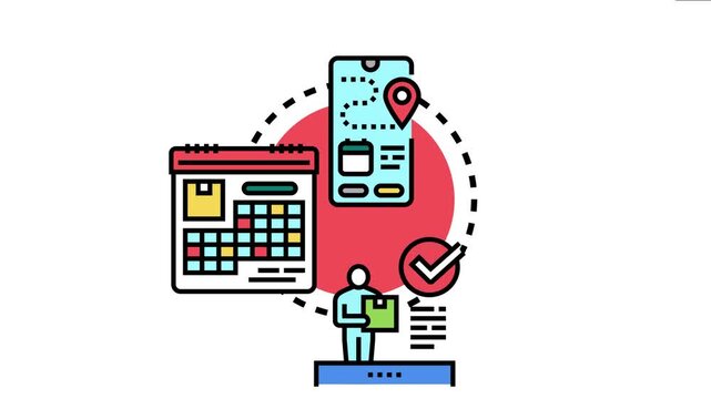 Person getting real time journey notifications and delivery updates on a mobile application, planning the schedule with a calendar, and confirming the successful arrival