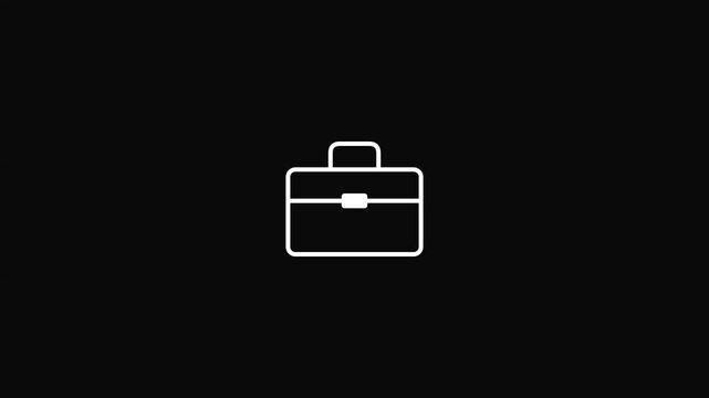 Briefcase icon appearing in a crisp white minimalist animation style featuring clean lines on a deep black background designed for professional corporate presentation video usage that perfectly captur
