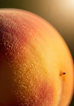 Close up of a ripe peach showcasing textures and vibrant colors in natural light