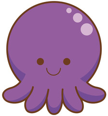 Cute purple octopus cartoon character floating cheerfully with round smiling face © Kitipong