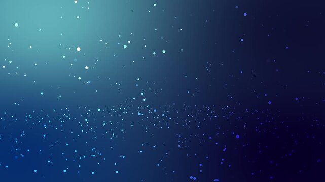 Calm Blue Scene. Flowing Blue Particles Amid Peaceful Glowing Illuminated Background. Calm Oceanic Particles Slowly Moving Through Soothing Teal Gradient Backdrop With Light Sparkles