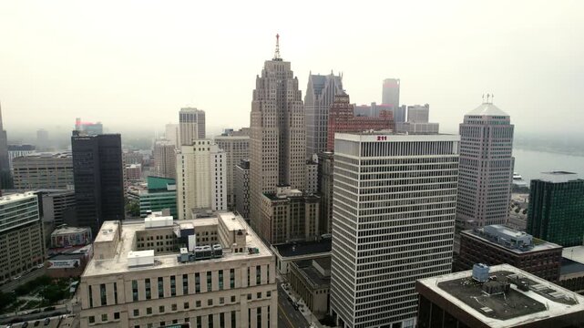 Downtown Detroit Michigan Skyline and Inner City Aerial