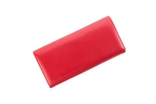 Red leather women wallet clutch isolated on white background