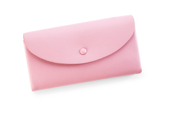 Pink leather wallet clutch envelope pouch isolated on white background
