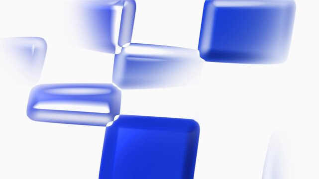 Abstract blue glass animation with floating rounded shapes glossy surfaces soft reflections and smooth futuristic motion.