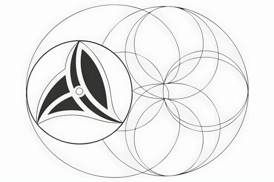 Sacred geometry vector design with triangular emblem in circle.
