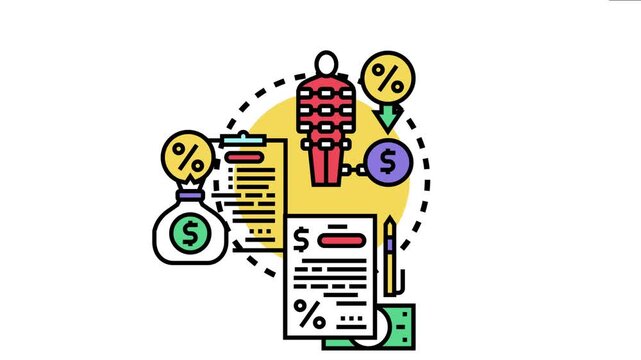 Casual loan agreement representing a borrower receiving money from a lender with interest rates while signing important financial documents and paying back according to terms