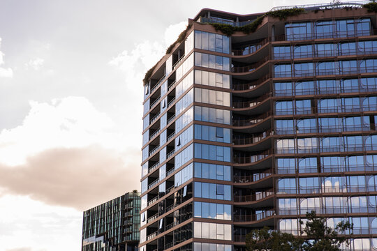 reflective windows on a modern apartment building