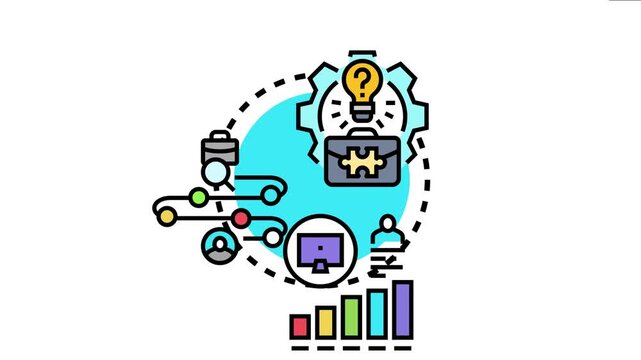 Professional development journey job categories, skill assessment, and experience levels with various icons like a briefcase, lightbulb, and growth charts