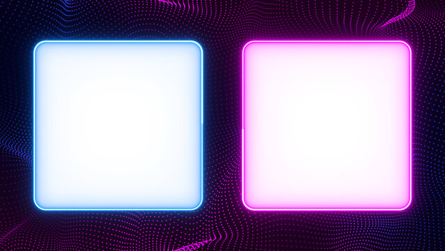 Split Screen Neon Lights Frames on transparent background,png Blue and Pink Glowing Border Guest and  Comparison Duo Videos Stream ,social media isolated  design element