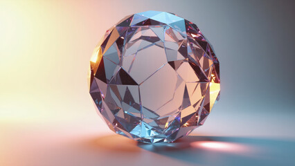 Naklejka premium Iridescent crystal polyhedron sphere reflects vibrant chromatic colors in studio setting.