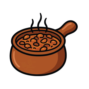 Hot baked beans in ceramic pot vector illustration