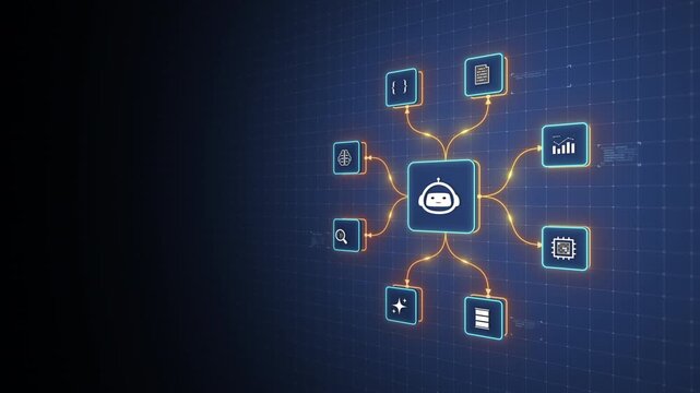 AI Agent Learning Core Connecting Intelligence and Data Processing Modules Motion Graphics
