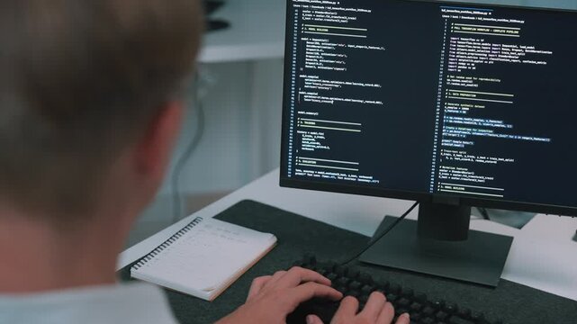 IT software developers work online on computer screens in modern home offices, Software developer, Artificial intelligence, Programming and Computer coding