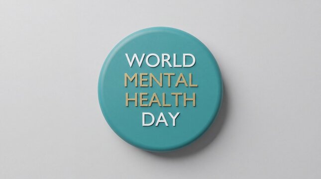 A circular badge with the text world mental health day isolated on a clean white background
