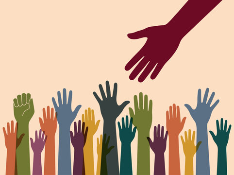 Helping Hand Concept with Diverse Community Hands Reaching for Support