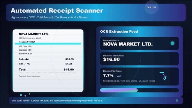 Automated Receipt Scanner Software Interface Displaying Digital Transaction Data