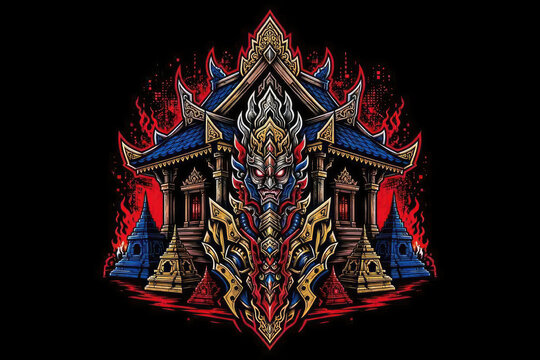 Cyber Javanese Heritage Joglo Metal Vector T-shirt Design