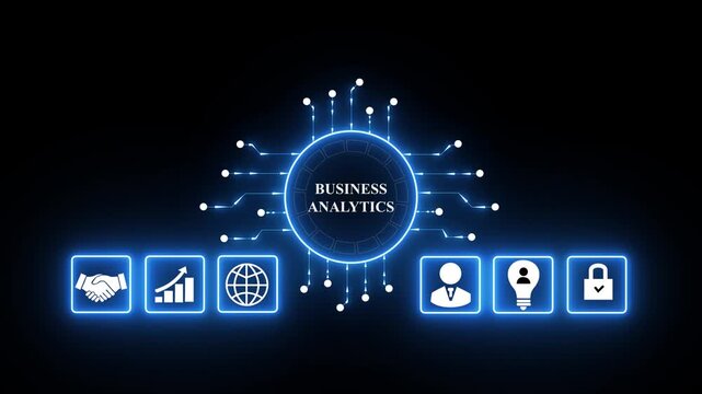 Data analysis dashboard and statistical marketing graphs. Analytics of web customer behavior and financial data. Analyst using laptop computer to analyze data.4k animation